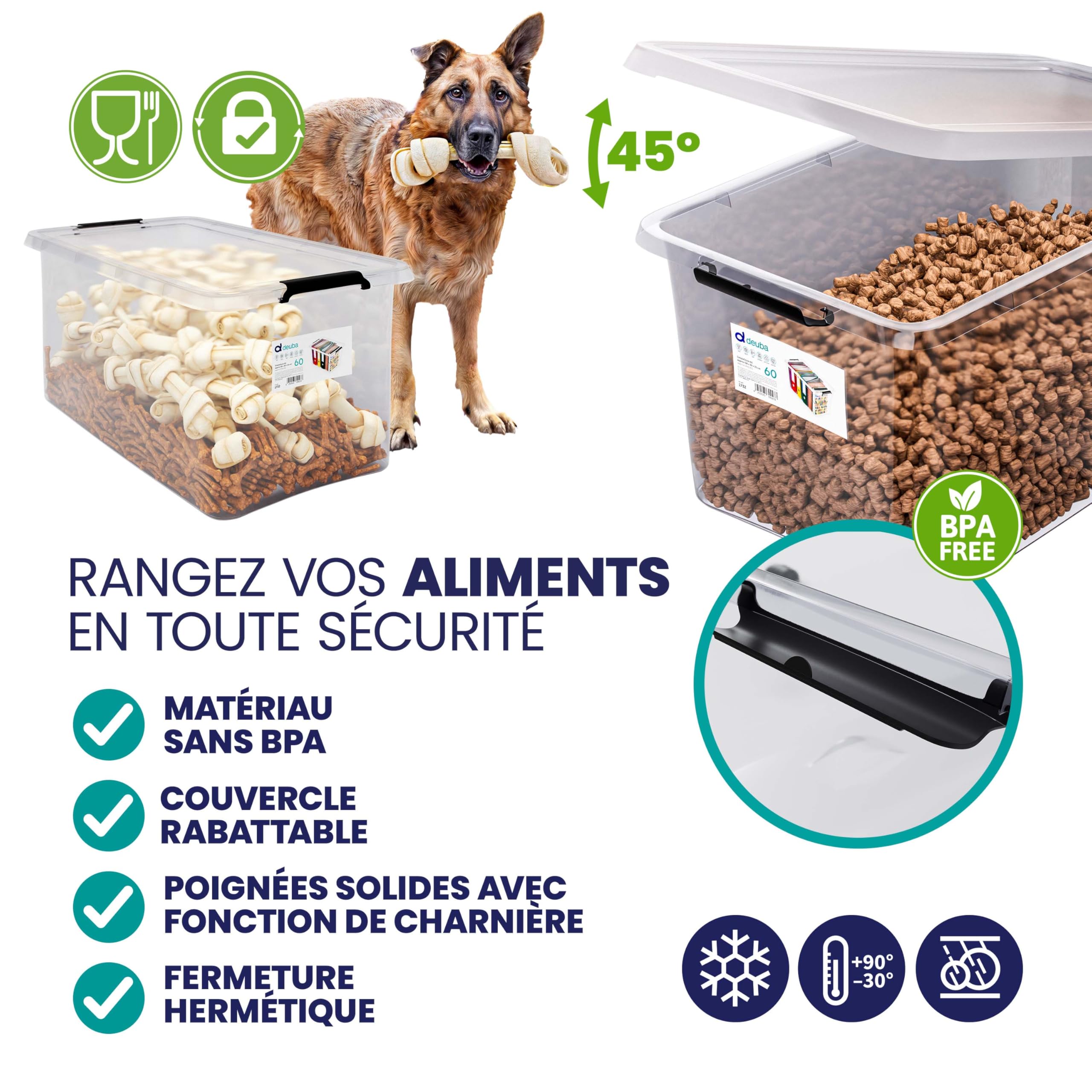 Deuba® 4X Boîte de Rangement 60L en Plastique Transparent empilable sans BPA Gain de Place Caisse de Rangement roulettes