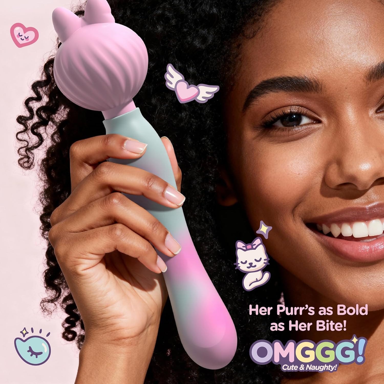 by Jimmyjane Purrl Kitten-Shaped Cute Vibrator Wand G-Spot – 8-Speed Clitoral Stimulator, Adult Sex Toy Body-Safe Silicone Rechargeable & Splashproof Pink Personal Massager