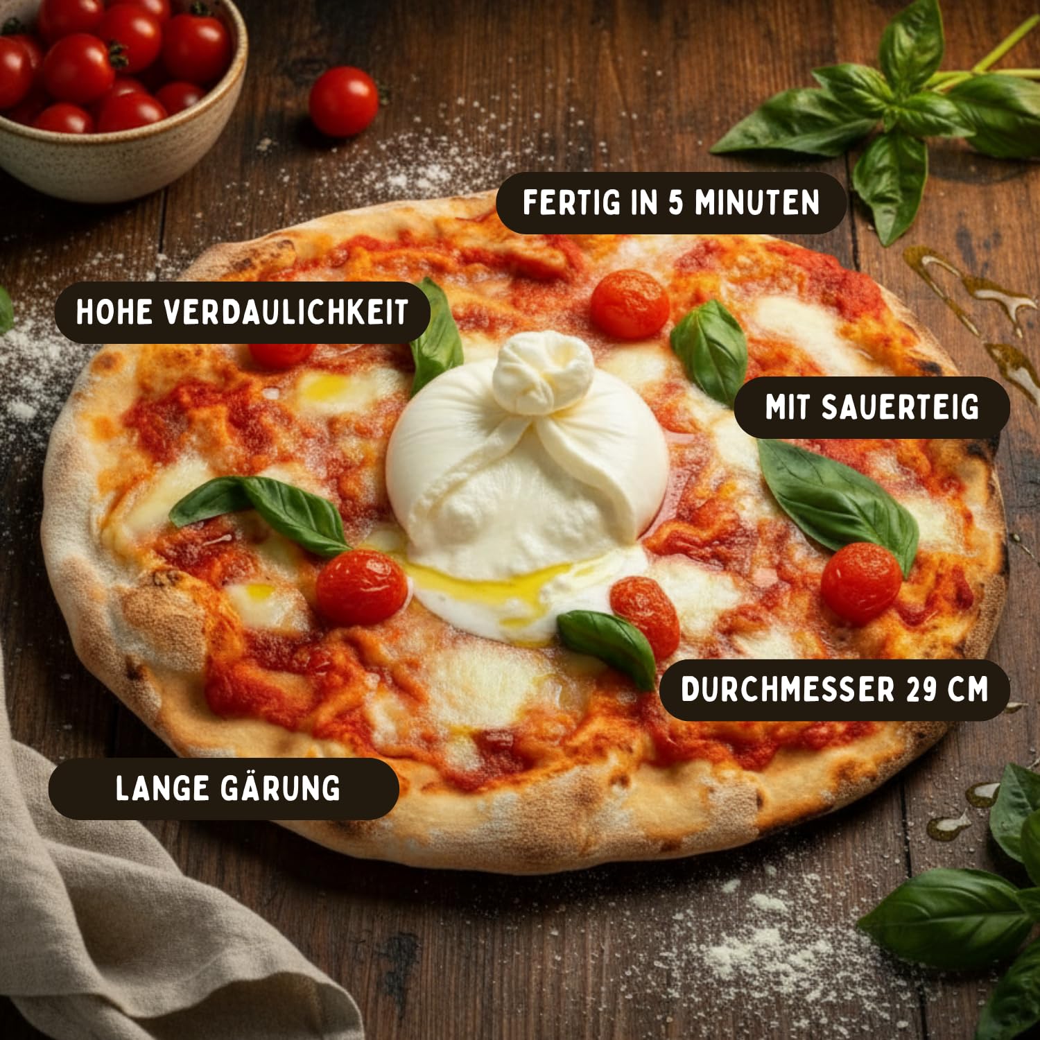 Valle del Crati 18 Pizza Basis | Neue 250g Packung | Pizza in 5 Minuten fertig, lange Teigruhe, leicht verdaulich | 18 Pizza Basis à ca. 250 g