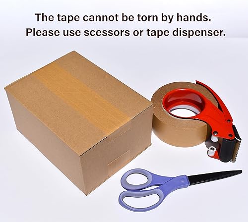 Miniatura 8 de Cinta de embalaje con dispensador de mano, paquete de 4 rollos de cinta de papel kraft autoadhesivos (2 pulgadas x 50 yardas) con dispensador de