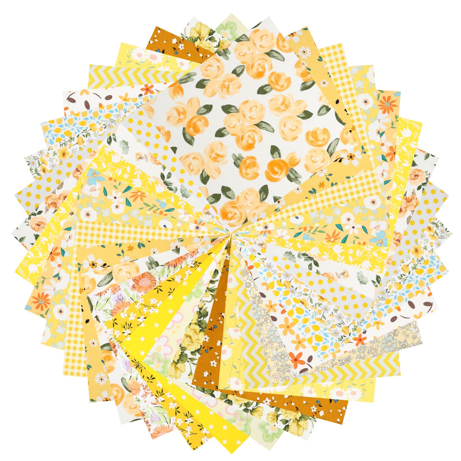 Nzwbshssp Yellow 40Pcs 10X10 Quilting Fabric Squares - Precut Layer Cakes Cotton Fabric Bundle, Vintage Floral Gingham Cloth For Sewing Crafts(Yellow)