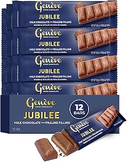 Genève Swiss Milk Chocolate Bars with Praline Filling, 1 oz (12 Pack) | Geneve Jubilee | Individually Wrapped | Rich & Creamy | Kosher (including Passover)