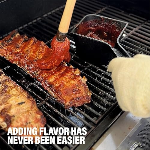 Miniatura 6 de Olla de hierro fundido con cepillo para mopa de barbacoa, olla pequeña de hierro fundido y cepillo para trapeador para asar, ahumar y salsar,