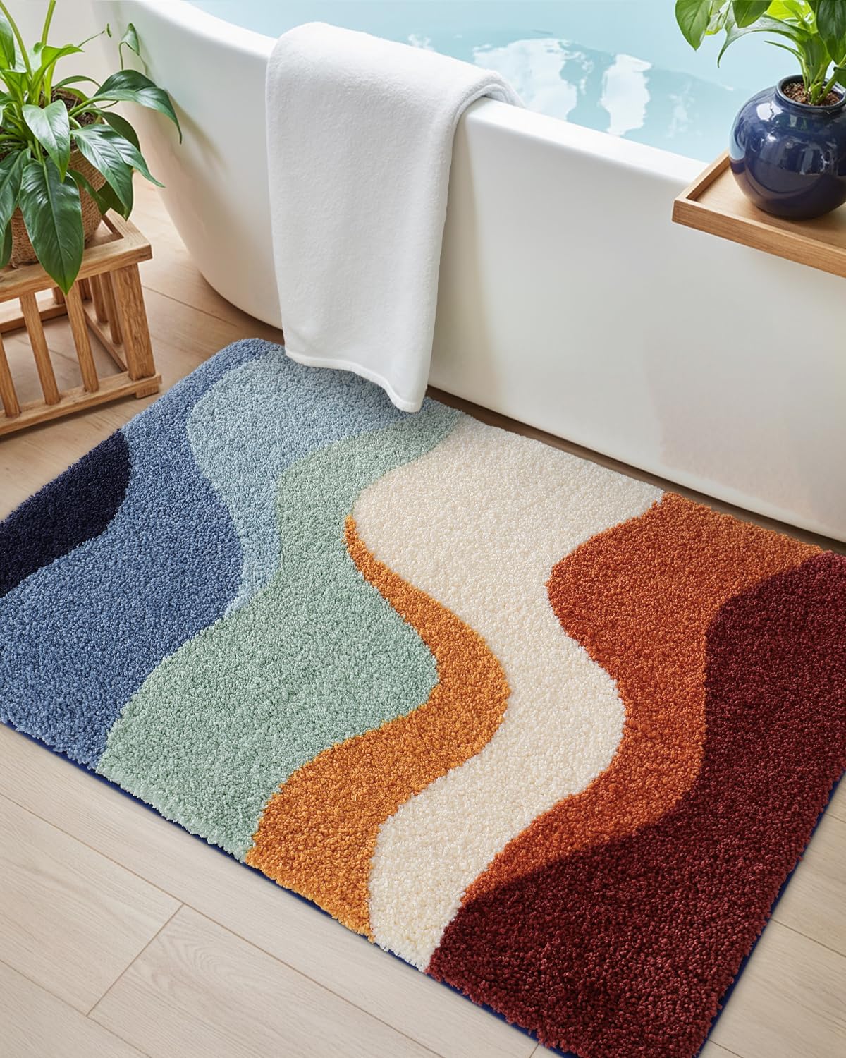 DEXI Bathroom Rug Washable 17x30 Non Slip Bath Mat Absorbent Soft Plush Microfiber Bathmat Quick Dry for Shower