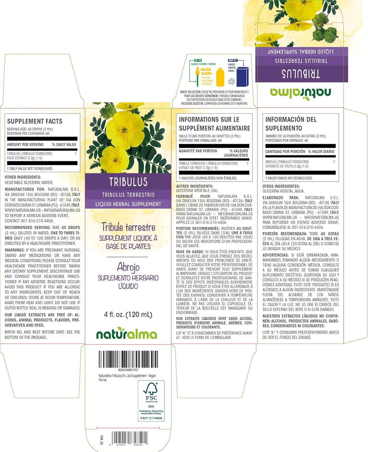 Naturalma Tribulus (Tribulus terrestris) Fruit Alcohol-Free Tincture - 4 fl oz Liquid Extract in Drops - Herbal Supplement - Vegan - Image 2