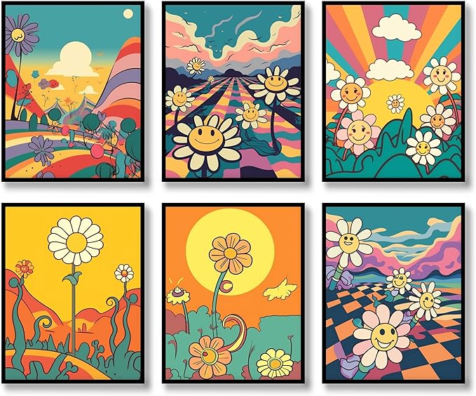 Hippie Wall Art Retro Wall Decor Prints Set of 6 Hippie