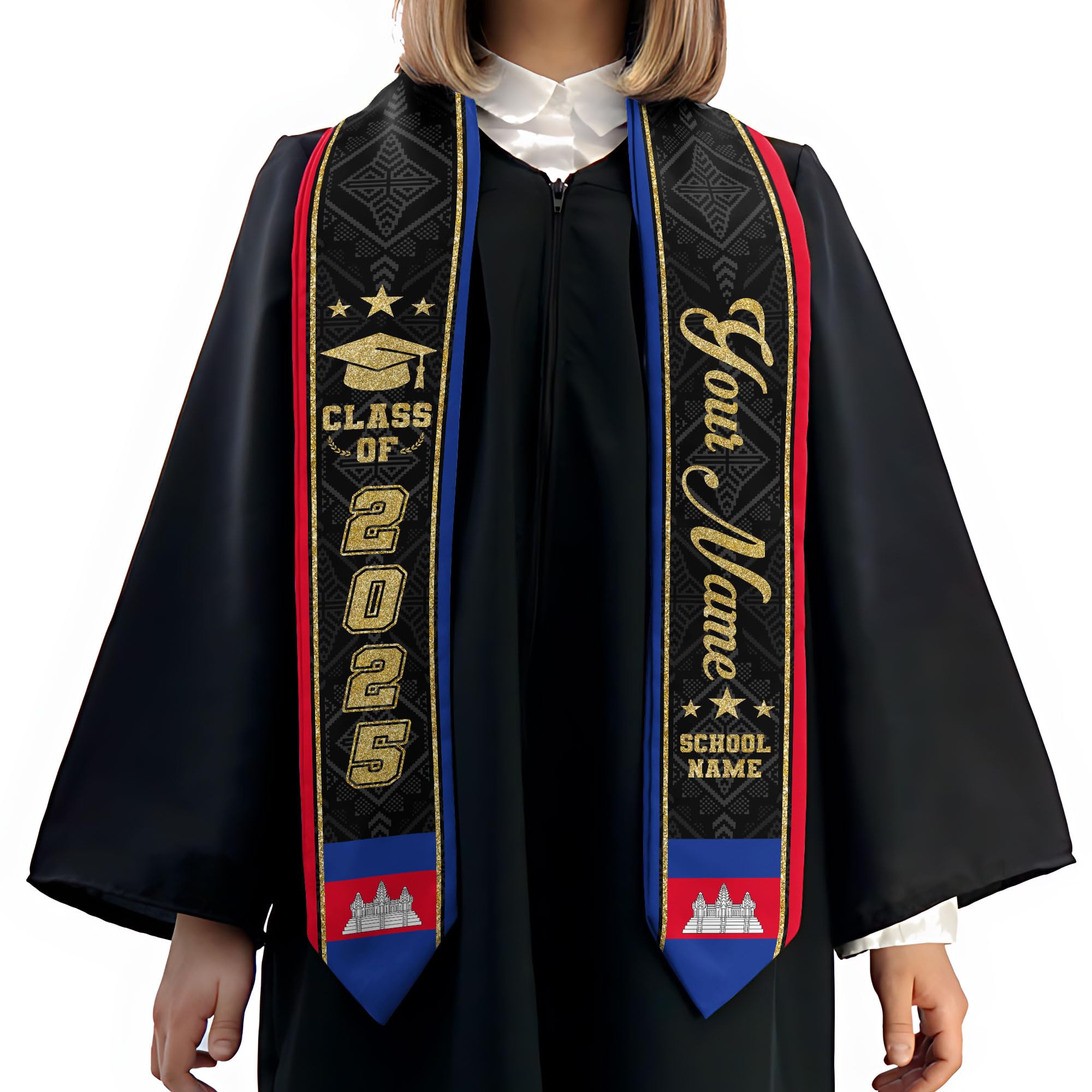 MonkeyVan Personalized Cambodian Graduation Sash, Custom Cambodian Graduation Stole, Cambodia Stoles Class Of 2025 Cd10