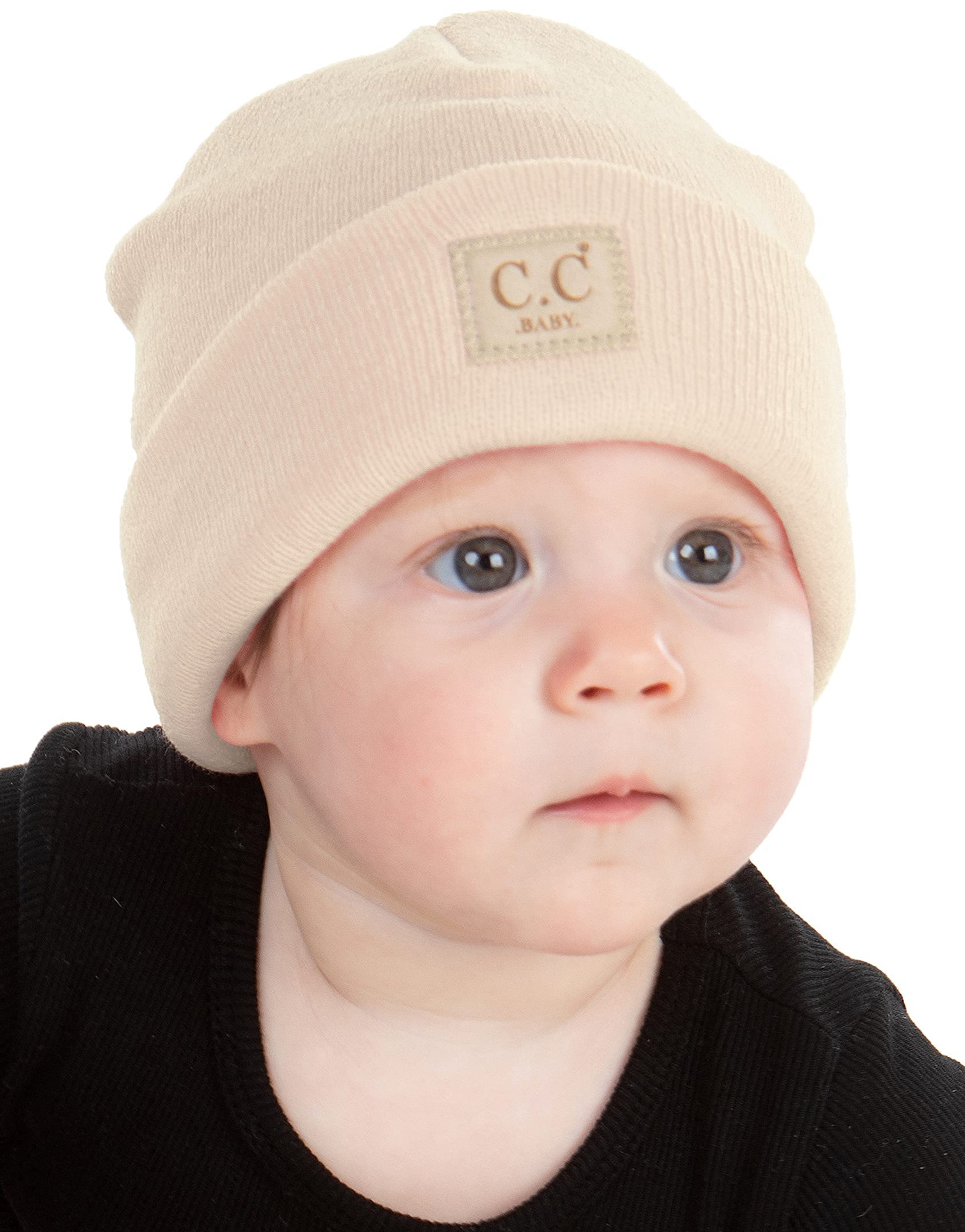 Funky Junque Adorable Newborn Baby Smiley Face Beanie - Soft Knit Winter Hat with Premium Suede Patch