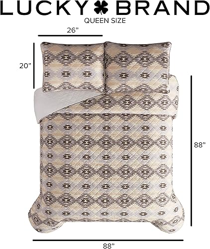 Miniatura 5 de Lucky Brand Juego de edredón - Juego de edredón de 3 piezas tamaño Queen con fundas de almohada, algodón y poliéster, ligero, moderno edredón tribal
