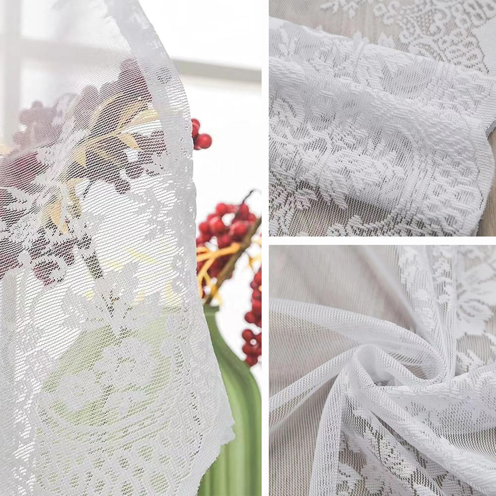 PMELCXD White Half Curtains Kitchen Lace Layer Curtains, Rod Pocket Bistro Curtains Kitchen Bathroom Curtains - Image 3