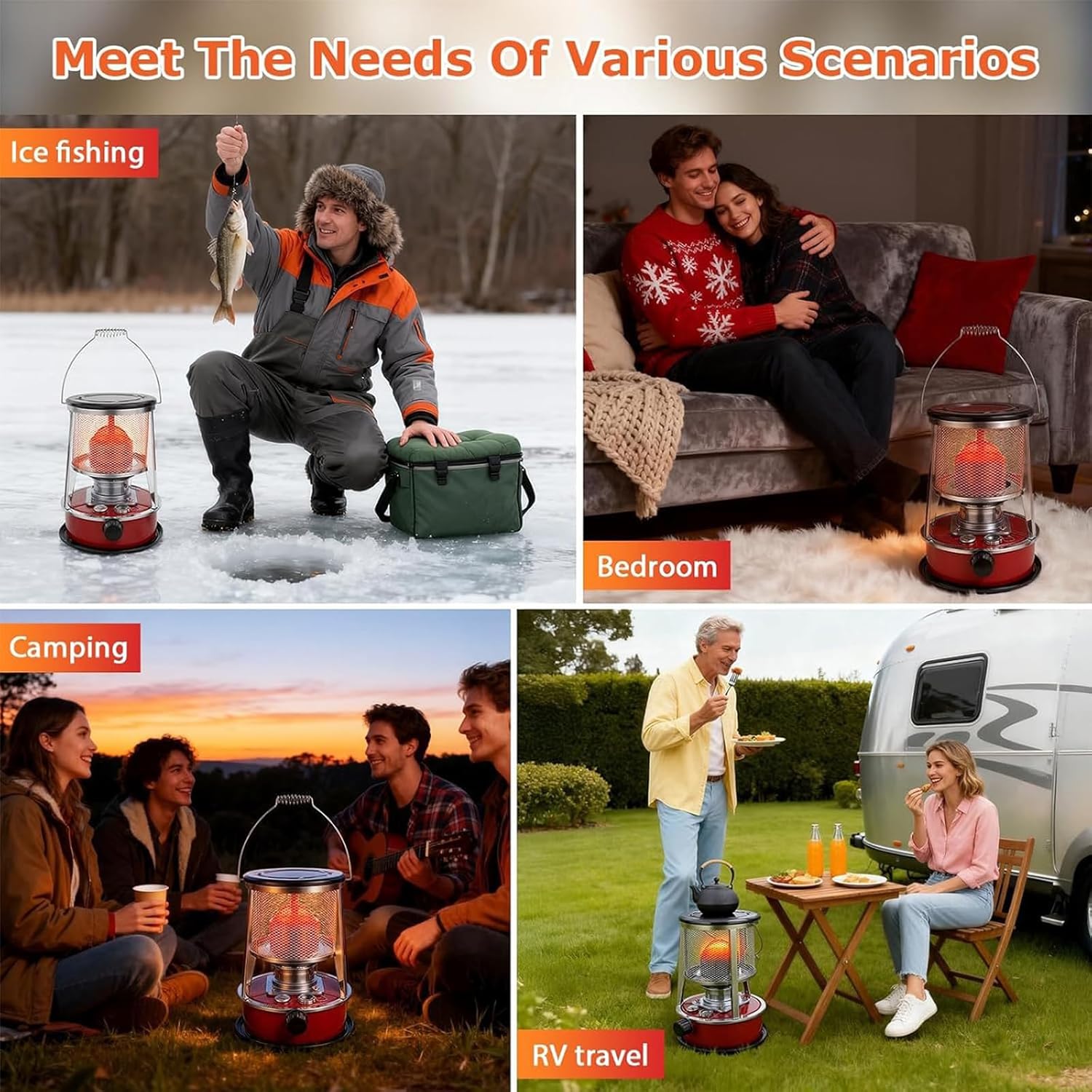 Kerosene Heater for Indoor Use, 18-21h Emergency Non Electric Heaters for Indoor for Blizzard & Power Outage, 9000 Btu 2-in-1 Radiant Heater with Cooking Top, For Survival, Camping Ice Fishing (Red)