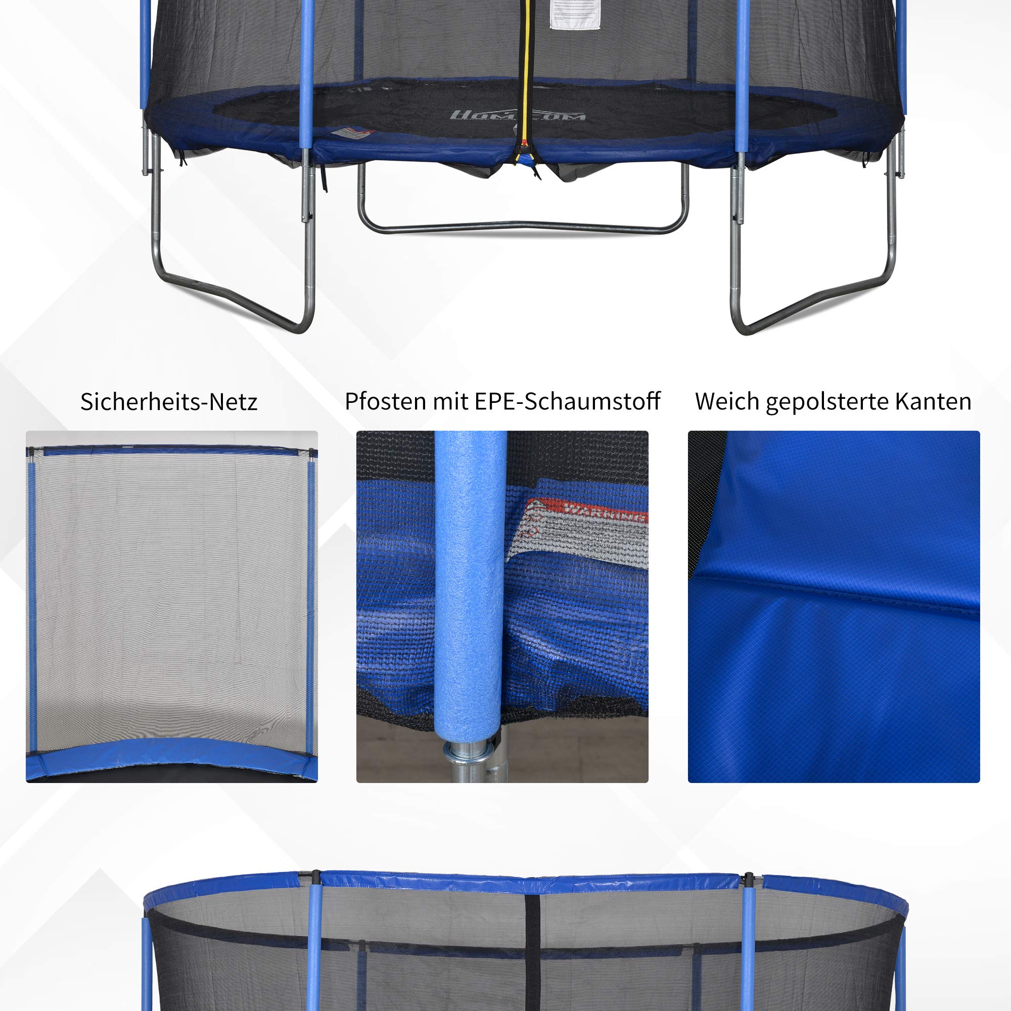 HOMCOM Trampolin mit Sicherheitsnetz Gartentrampolin für Innen- und Außenbereich Fitnesstrampolin für Jugendliche und Erwachsene Stahl Blau+Schwarz