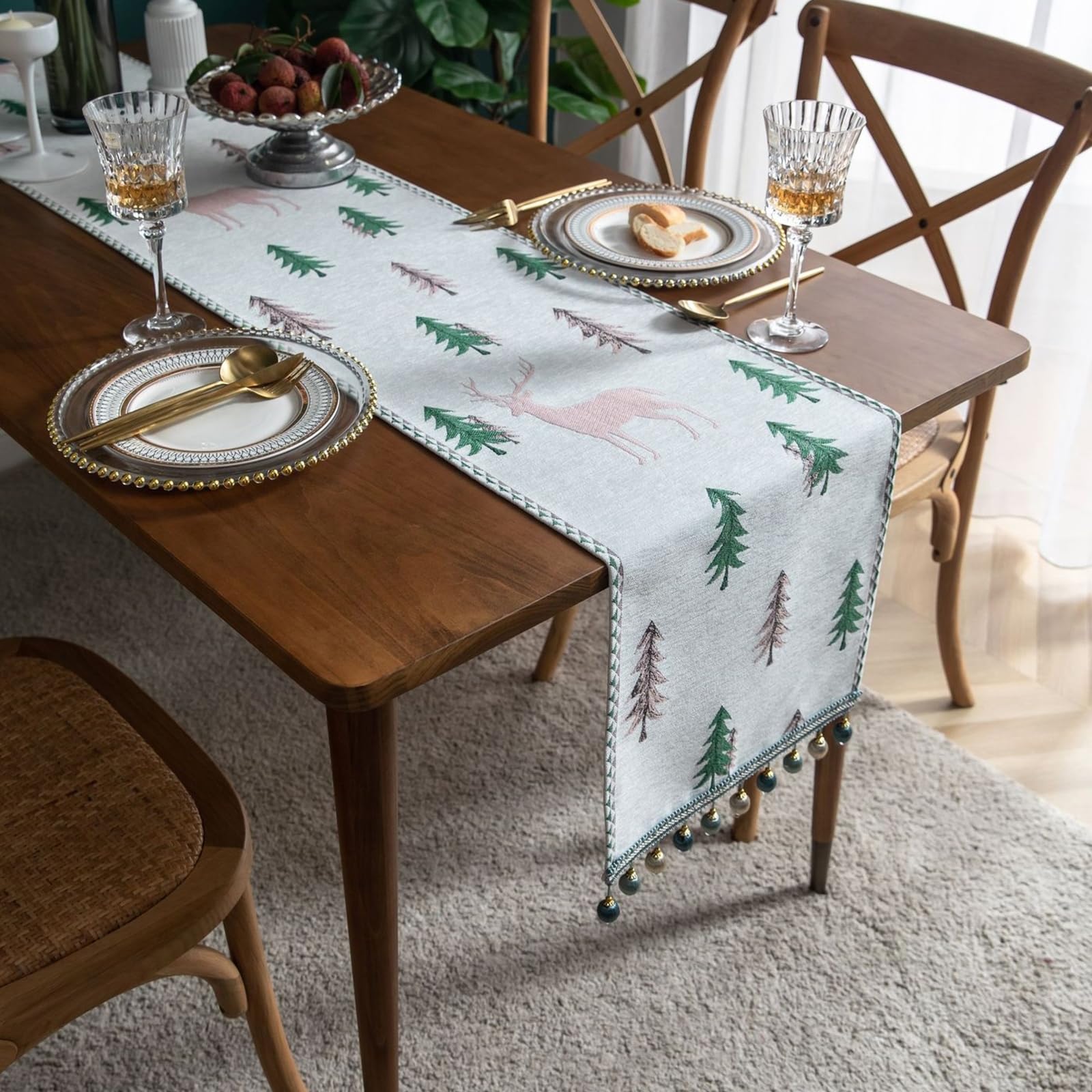 Tischläufer Modern Polybaumwolle, Tischläufer Hochzeit 35x300 cm, Jacquard-Baummuster