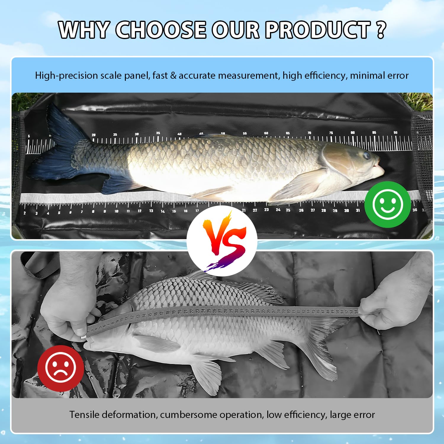 Tappetino da Sgancio con Metro 120x 65cm Tappetino da Pesca Pieghevole PVC Borsa Impermeabile per Pesare,Pesci Tappetino Atterraggio con Maniglie per Persici Grossi,Carpe,Pesci Gatto,Predatori
