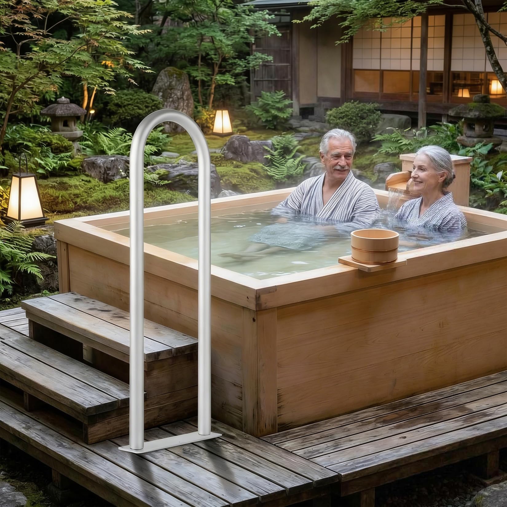 U-förmiger Pool-Einstiegshandlauf Aus Aluminium Mit Bodenplatte, Rostbeständiger Haltegriff Für Innen- Und Außenpools, Whirlpools, Stege Und Bootsdecks, Stabil Und Einfach Zu Montieren, 91.4x33cm