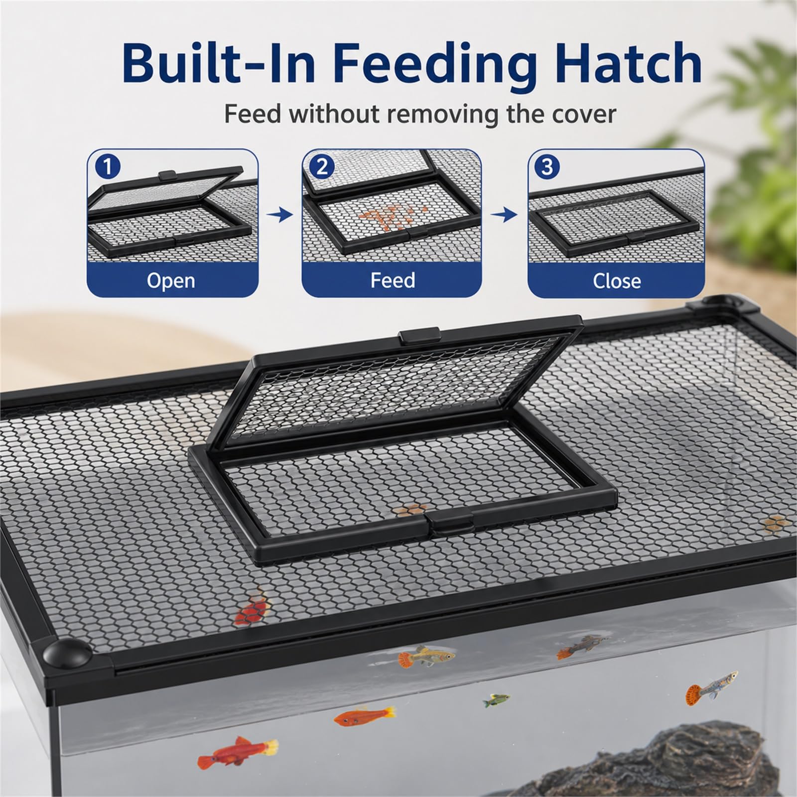 Tapas De Acuario,Red Magnética Anti-Salto para Acuario,Cubierta De Pantalla para Acuario,con Ventana pequeña de alimentación,Buena Ventilación,para Oficina Vestíbulo Tienda de Mascotas