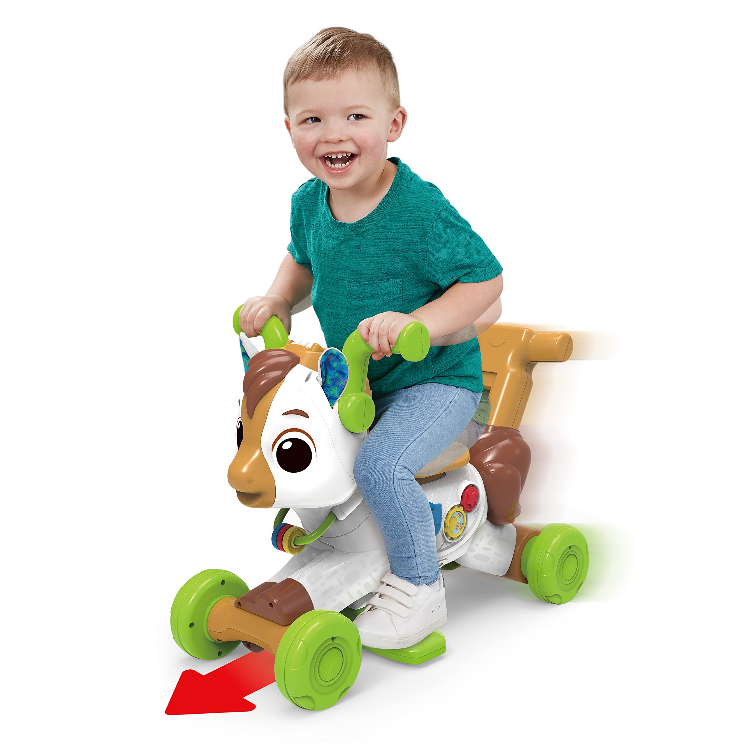 VTech - Caballito bebé Rueda y trota, Andador correpasillos 4-en-1 para bebés +12 Meses, Versión ESP