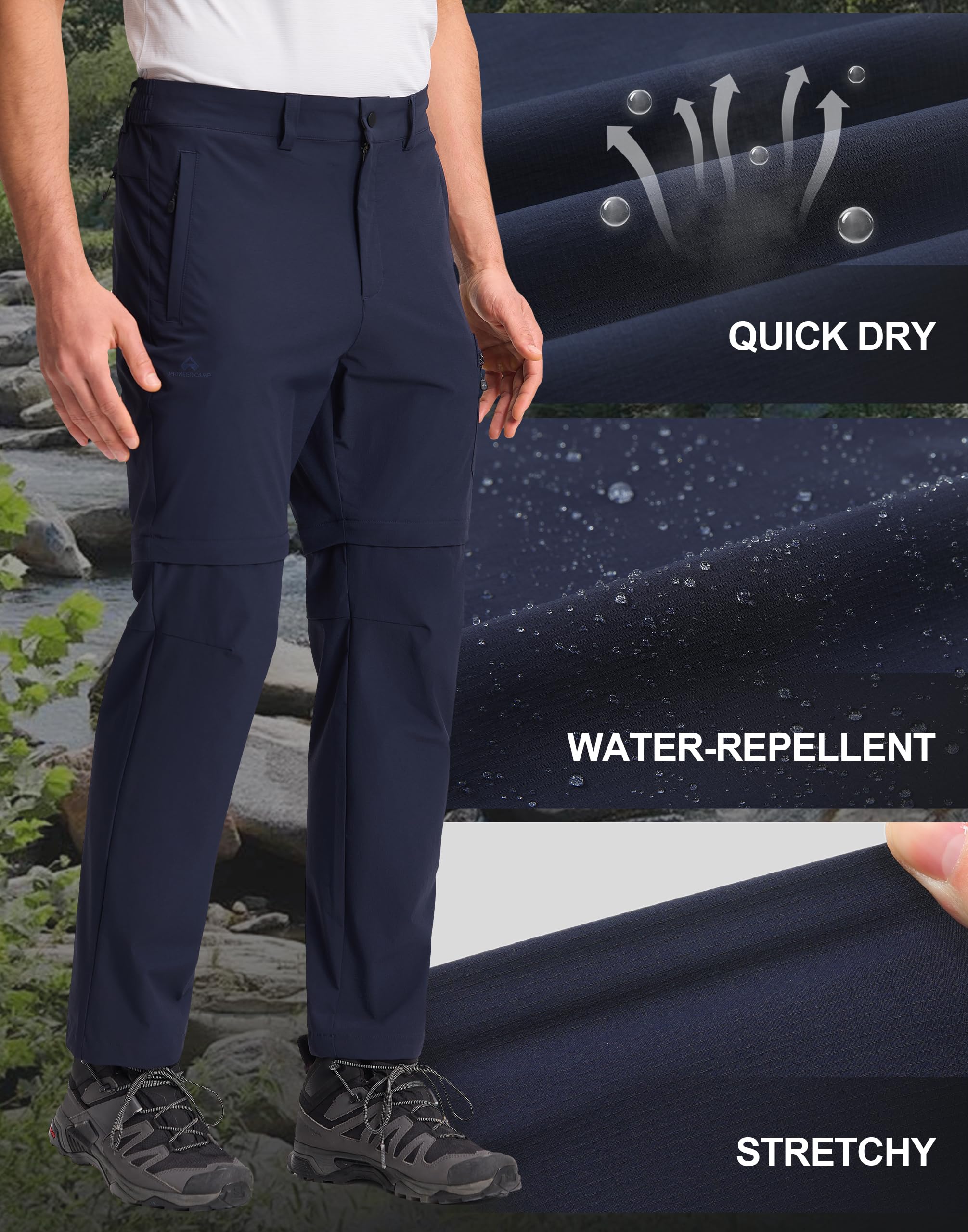 Pioneer Camp Pantaloni da trekking da uomo con zip, rimovibili, resistenti all'acqua, ad asciugatura rapida, con 4 tasche per trekking