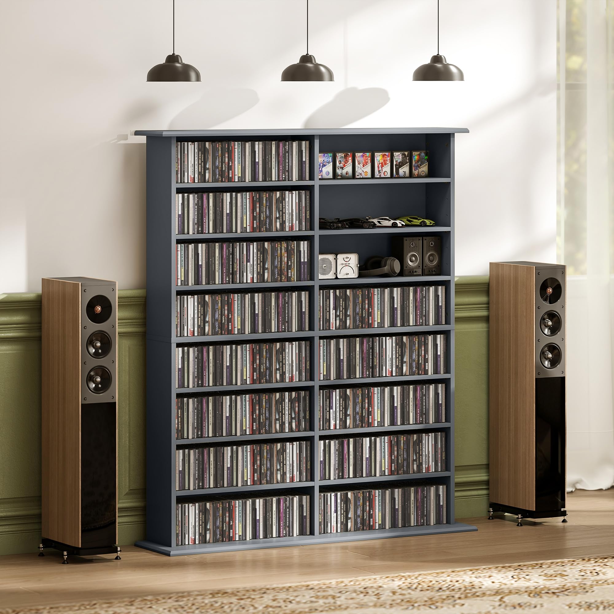 HOMCOM Portaoggetti per CD e DVD, con capacità max. 720 CD/396 DVD e Blu-Ray, 16 scomparti e 12 ripiani regolabili, per soggiorno, camera da letto, 106,5 x 24 x 126,3 cm, grigio