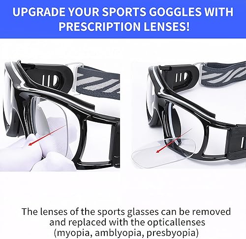 Miniatura 4 de N/A" Gafas deportivas para hombre, para raquetbol, baloncesto, fútbol, gafas protectoras, lentes de choque y colisión, reemplazables