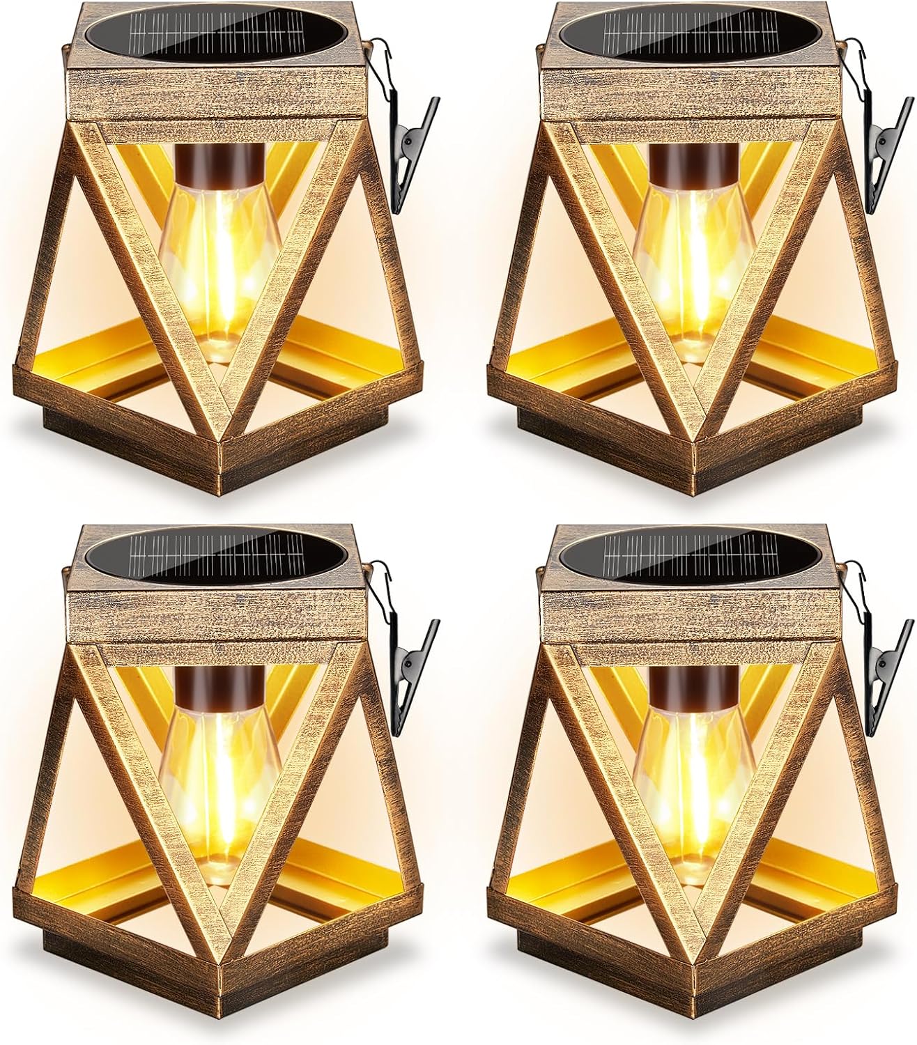 KOOPER Solar Lanterns Outdoor Waterproof, 4 Pack Upgraded Metal Hanging Solar Lights Outdoor Lantern Decorative, Bright Bronze Hanging Lanterns for Yard Patio Table Pathway Garden Decor