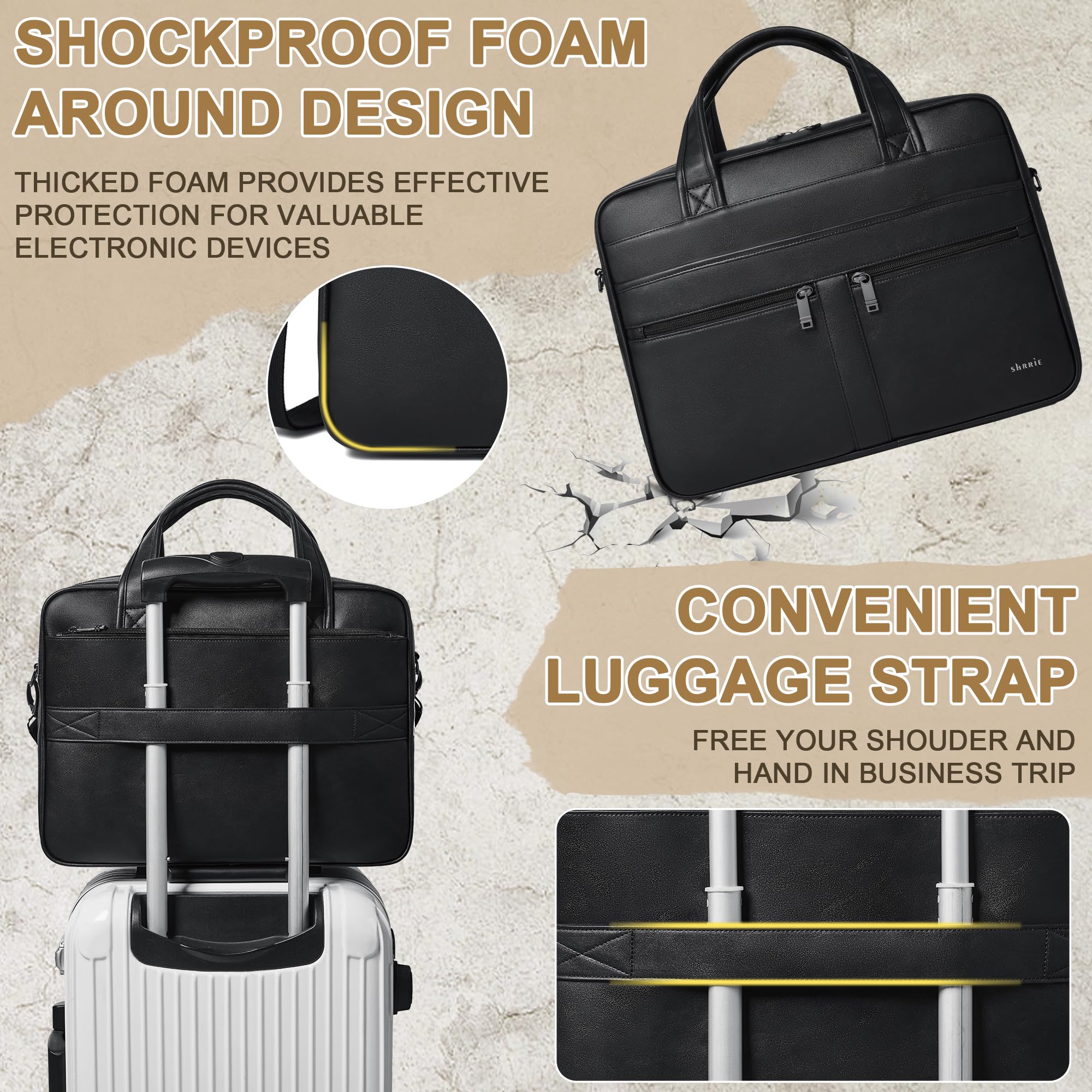 Shrrie Bolso bandolera de cuero para hombres y mujeres, bolsa para laptop de 16 pulgadas, maletín de cuero retro resistente al agua para hombres, negocios, trabajo