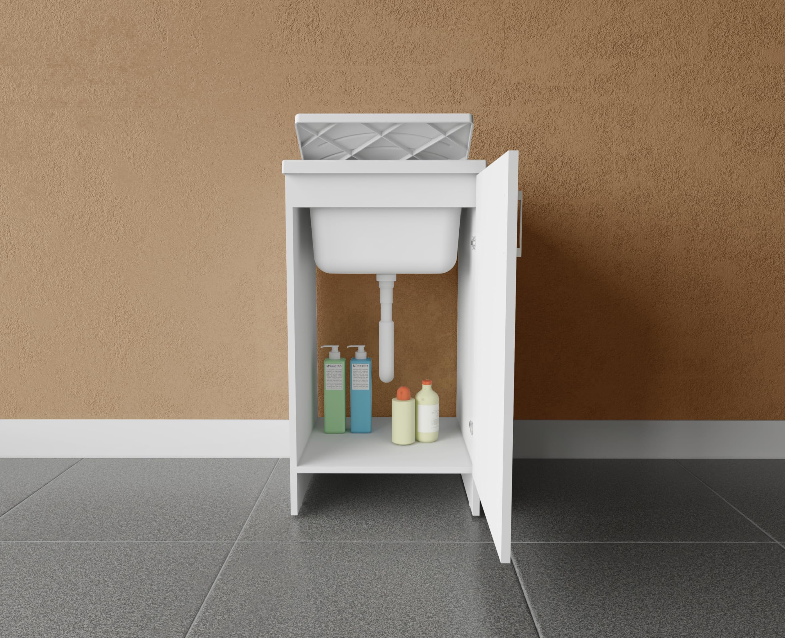 Negrari, Lavabo Lavabo en mélaminé en kit de montage, baignoire résistante aux acides d'usage commun, kit d'échappement inclus, intérieur, L45 x P50 x H85 cm, blanc
