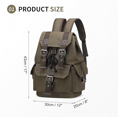 Miniatura 3 de Mochila de lona vintage para hombres y mujeres, mochila casual duradera, mochila de viaje de gran capacidad para senderismo y uso diario (verde)