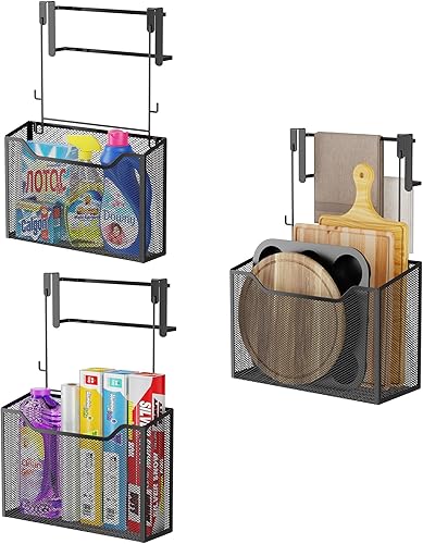 Organizador de puerta de gabinete, organizador de tabla de cortar, paquete de 3 organizadores de puerta de gabinete de cocina con barras de toalla