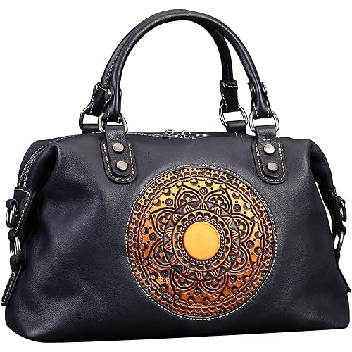 Leather Handbag for Women, Genuine Leather Purses Retro Mandela Crossbody Handbag Tote Bag