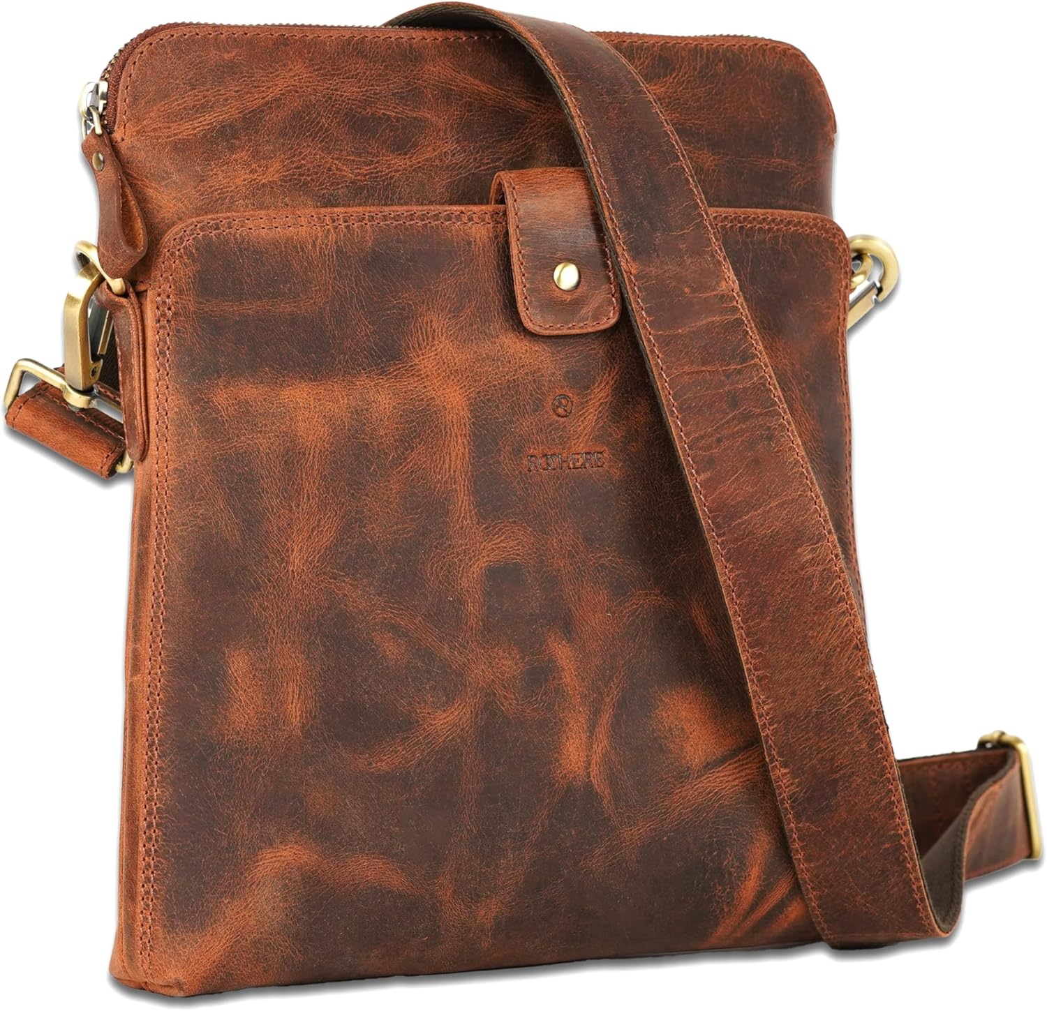 Genuine Leather Crossbody Sling Bag for Men - Vintage Brown Leather Shoulder Bag - Small Travel Messenger - Everyday Casual Compact Side Bag 12 * 10 * 1.5 Inch