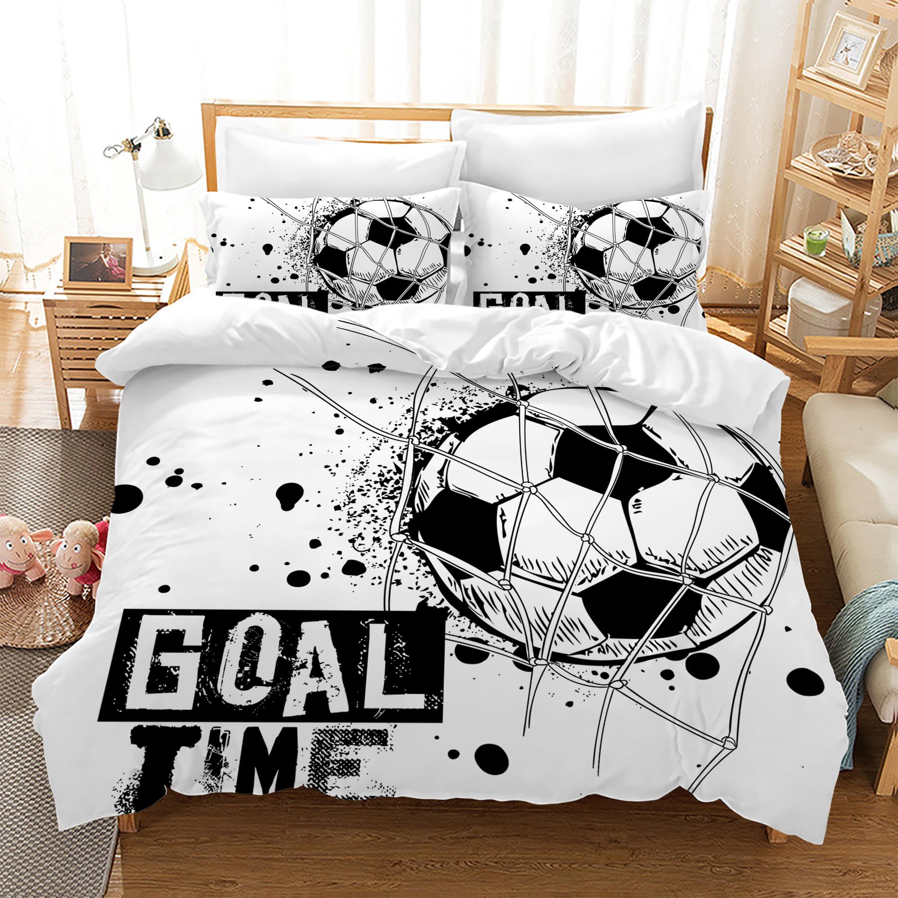 Copripiumino Calcio 3D Leleyouzer 200x200 Cm: 2 Federe 50x75 Cm, Microfibra 110g/m², Cerniera Nascosta, Regalo Bimbi