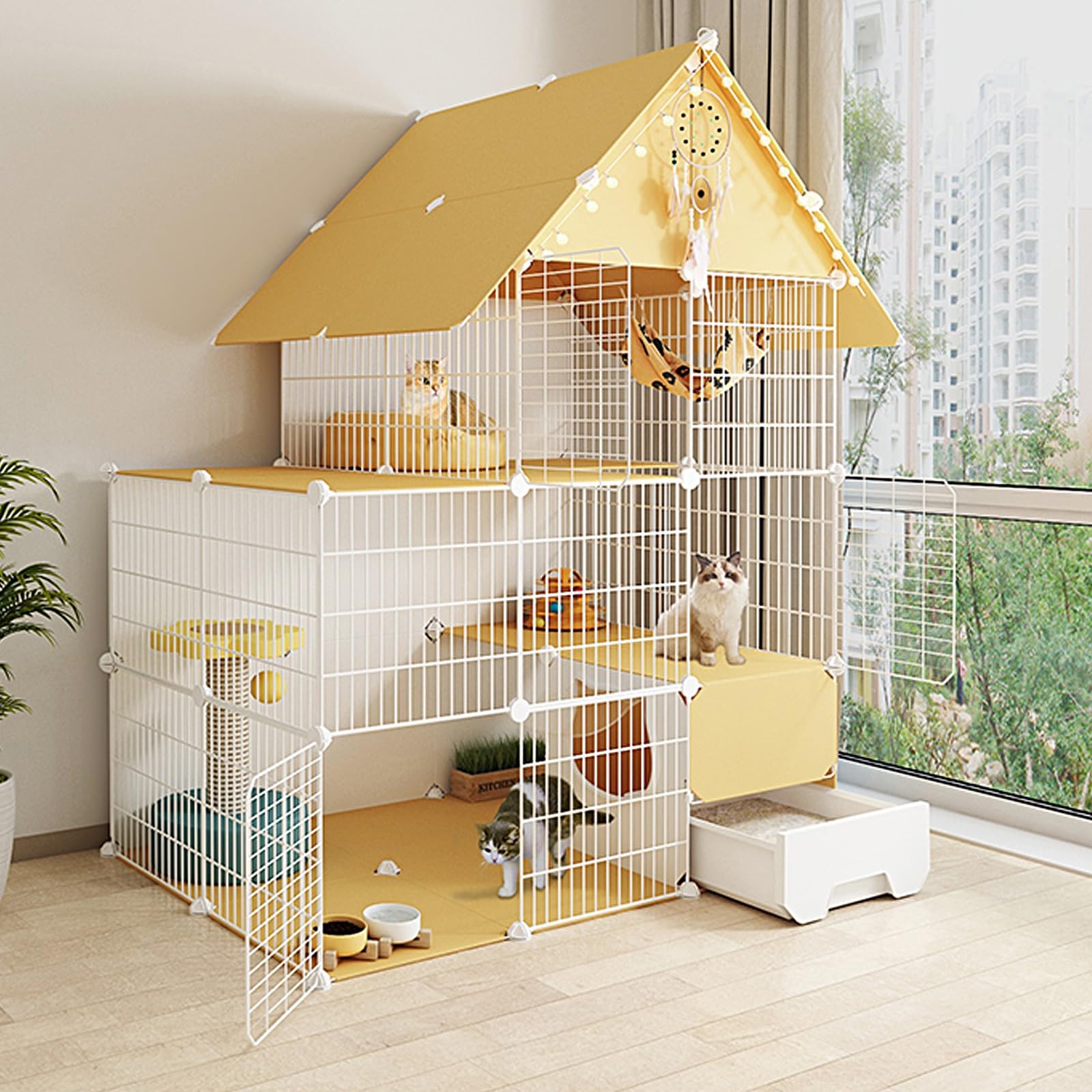 Grande Cage d'intérieur pour Chat Cage de clôture pour Chat Cage spacieuse pour Chat, Maison clôture avec bac à litière, Cage d'intérieur pour Chat pour 1 à 3 Chats Lapins Chinchillas