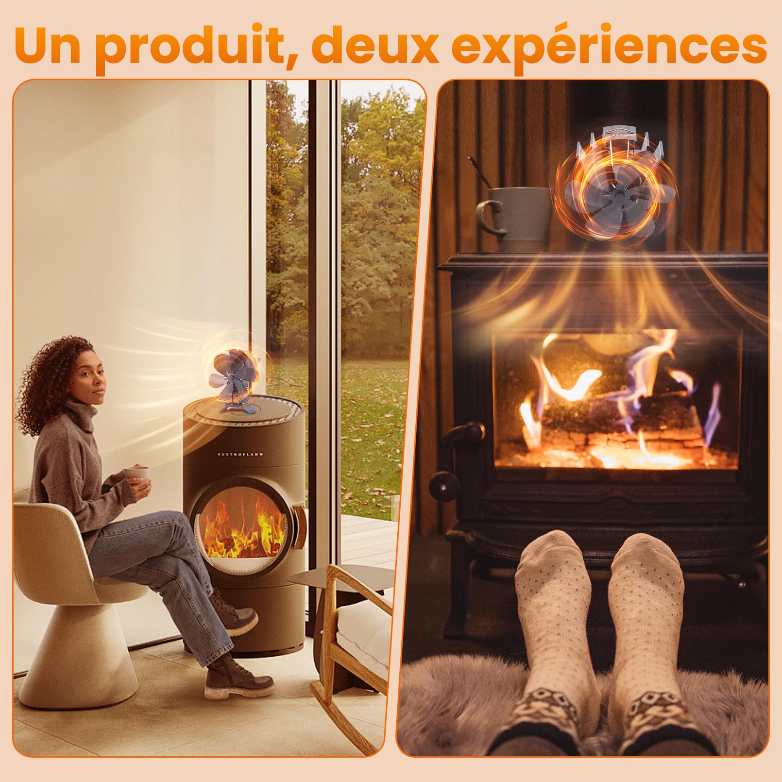 JossaColar Ventilateur Poele à Bois Magnetique 6 Pales | Socle Réglable - Adapté aux Cheminées et aux Tuyaux de Poêle | Ventilateur de Cheminée Avec Thermomètre Magnétique