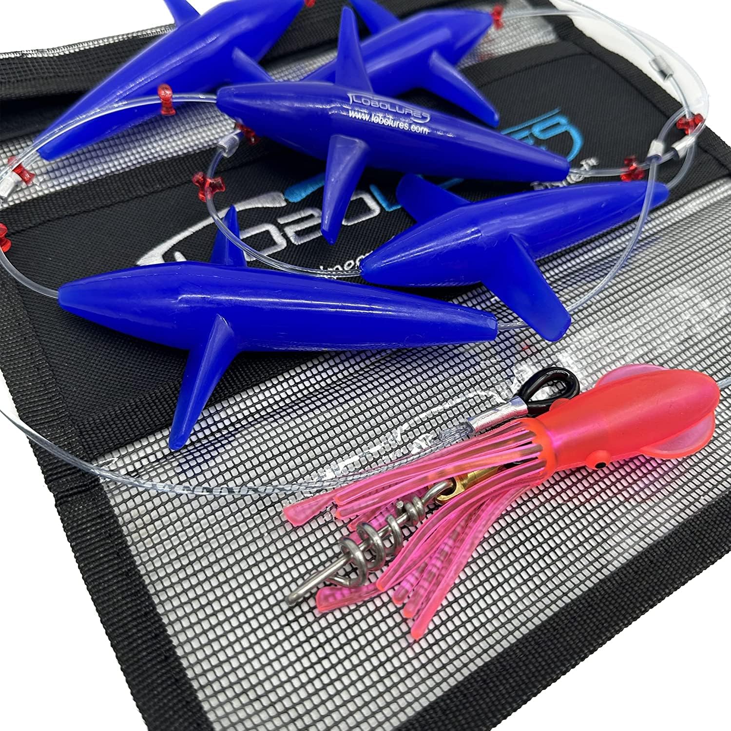 #401 Prattling Tuna Teaser Bird Daisy Chain 400lb Leader 500lb Corkscrew Swivel and Storage Bag