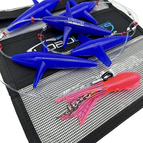 Miniatura 5 de Lobo Lures #401 Teaser de atún con forma de margarita, cadena de 400 libras, líder de 500 libras, sacacorchos giratorio y bolsa de almacenamiento