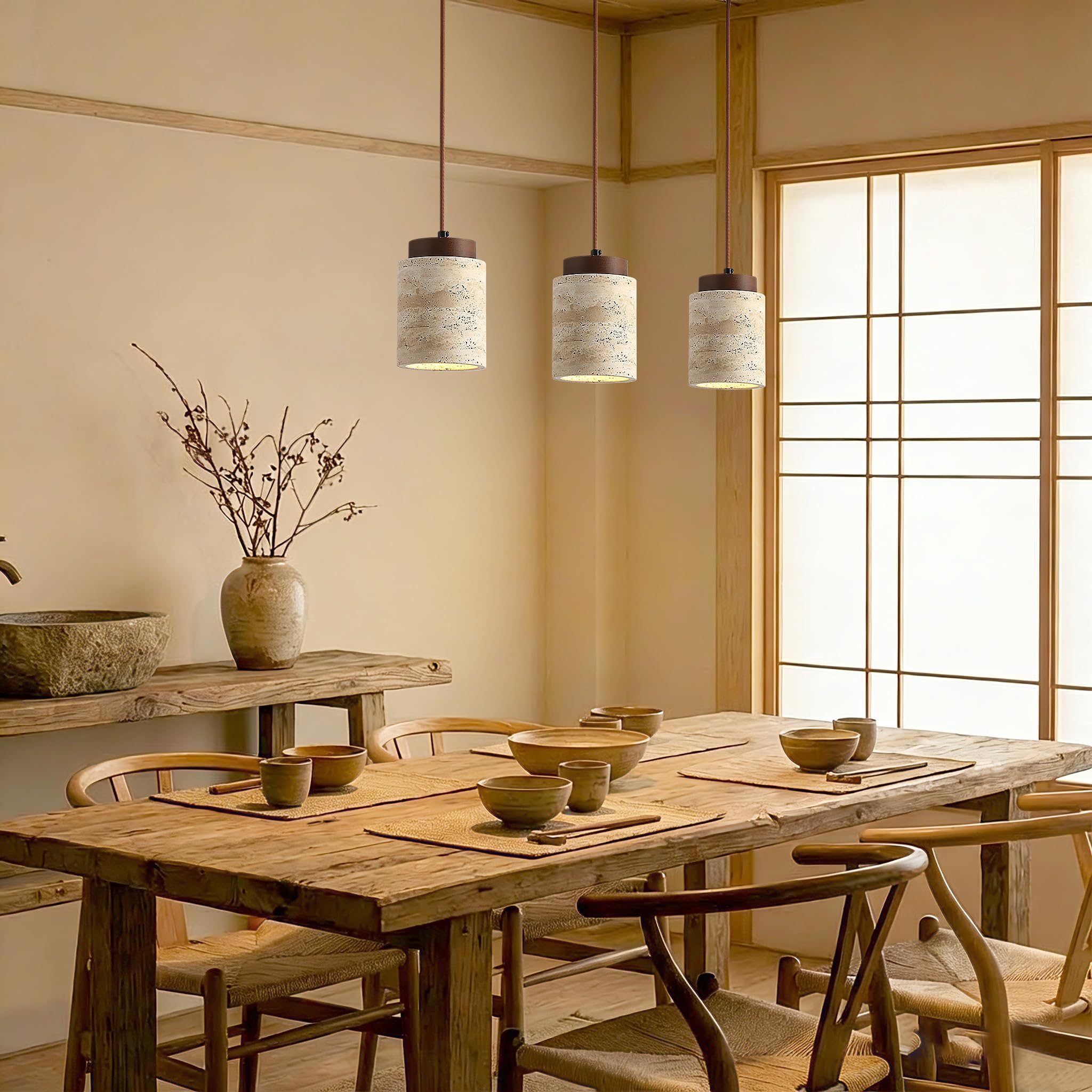 7W Natürliche Travertin Hängeleuchte Wabi Sabi Stil Deckenlampe Deko Hängelampe Höhenverstellbar Lampen Moderne Pendelleuchte Küchenlampe für Schlafzimmer Esszimmer Wohnzimmer Küche Diele