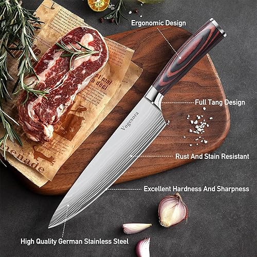 Miniatura 4 de Juego de 5 cuchillos afilados de cocina para chefs, cuchillos de corte japoneses profesionales para carne, pan de verduras y pelar, Santoku de acero