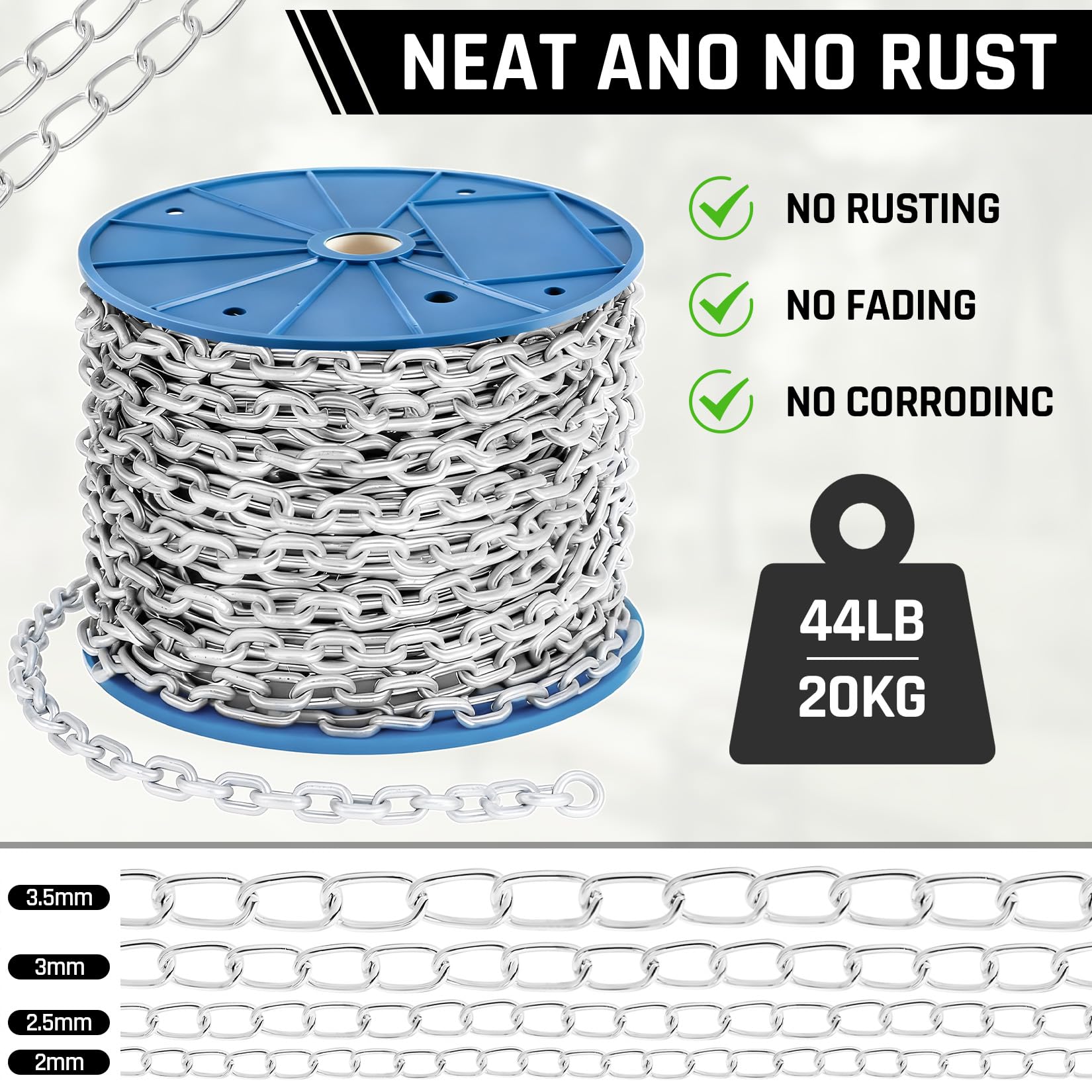50ft 3mm Galvanized Iron Hanging Chain Roll - Metal Chains for Light Chain & Outdoor Use, Bird Feeders, Artworks, Flowerpots & DIY Home Projects — Amazon image 3