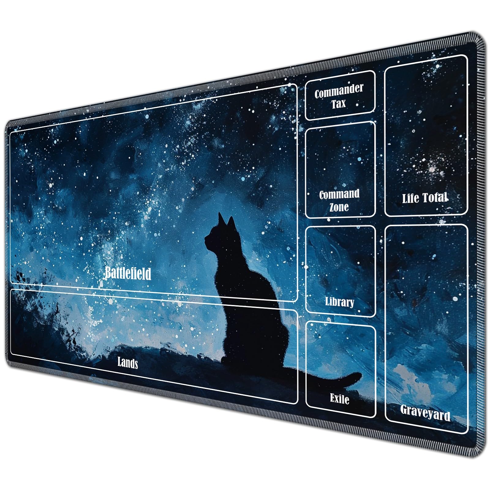 JANENFNA TCG Playmat with Card Zones 24 x 14 inches Mousepad Compatible for MTG Trading Card Game Play Mats Smooth Rubber Surface Magic The Gathering Play Mat, Night Sky Cat — image 1