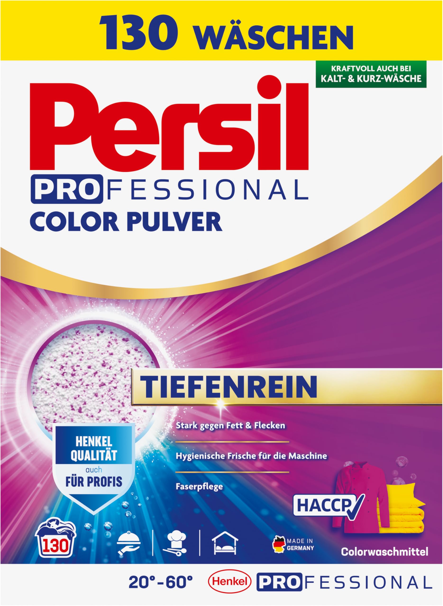 Persil Professional Color Pulver Tiefenrein (130 Waschladungen), Colorwaschmittel für tiefenreine Wäsche und eine hygienisch frische Maschine, auch bei Kalt- & Kurz-Wäsche, effektiv ab 20 °C