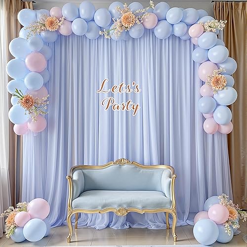Miniatura 5 de Cortinas de fondo azul bebé de 10 pies x 10 pies, tela de gasa chiffon transparente sin arrugas, tela de fondo fotográfico drapeada para arco de