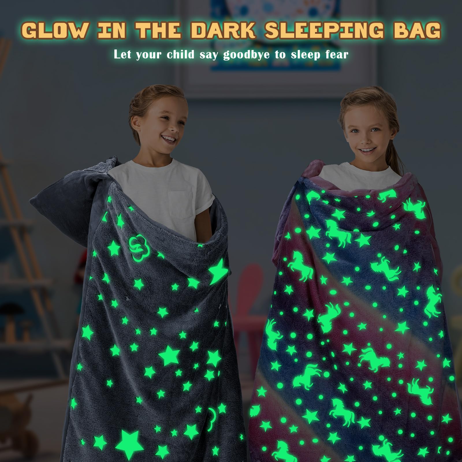 Decalsweet Cálida Alfombrilla de Siesta para Niños Pequeños con Almohada Extraíble, Saco de Dormir Luminoso Plegable para Niñas y Niños, Bolsa de Dormir con Cremallera para Camping Siesta, 170×75cm
