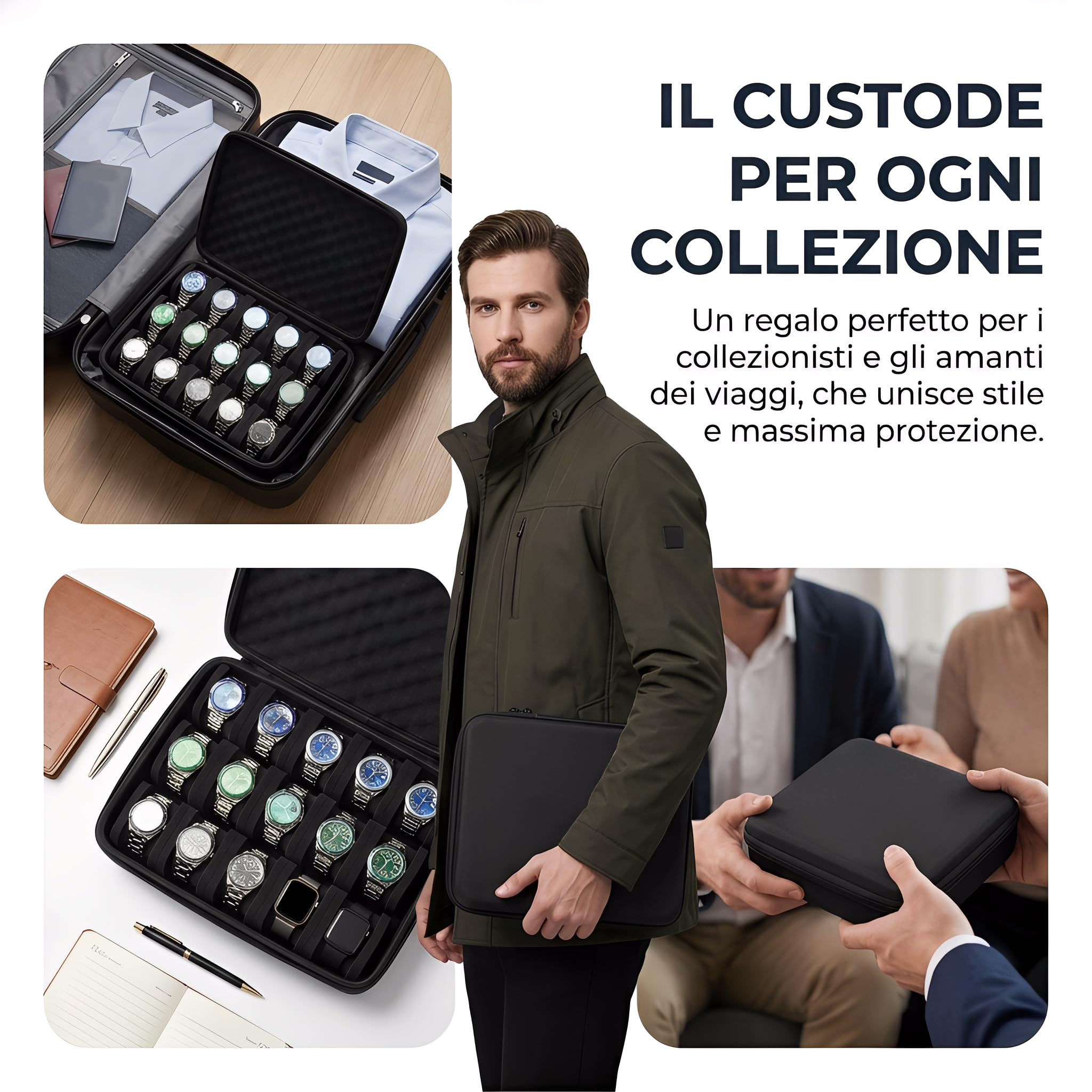 Scatola Porta per Orologi Inplastica, Custodia Orologi da Polso Portatile Contiene Fino a 15, portaorologi per uomo da viaggio, Cofanetti Offre Una Protezione Completa Contro Urti e Danni Estern