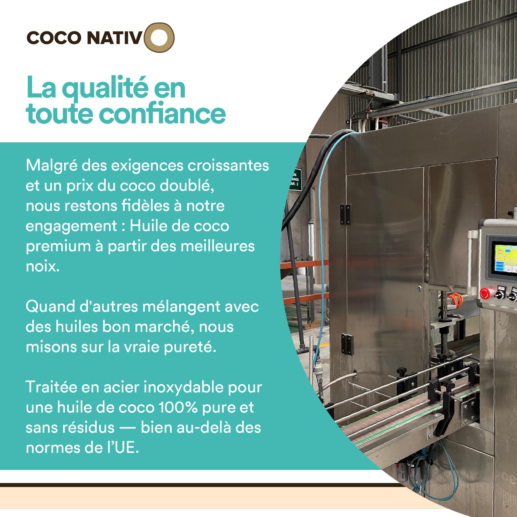 Huile De Coco KOS 100% Pure, 1L - Parfaite Pour Cuisiner, Usage Alimentaire