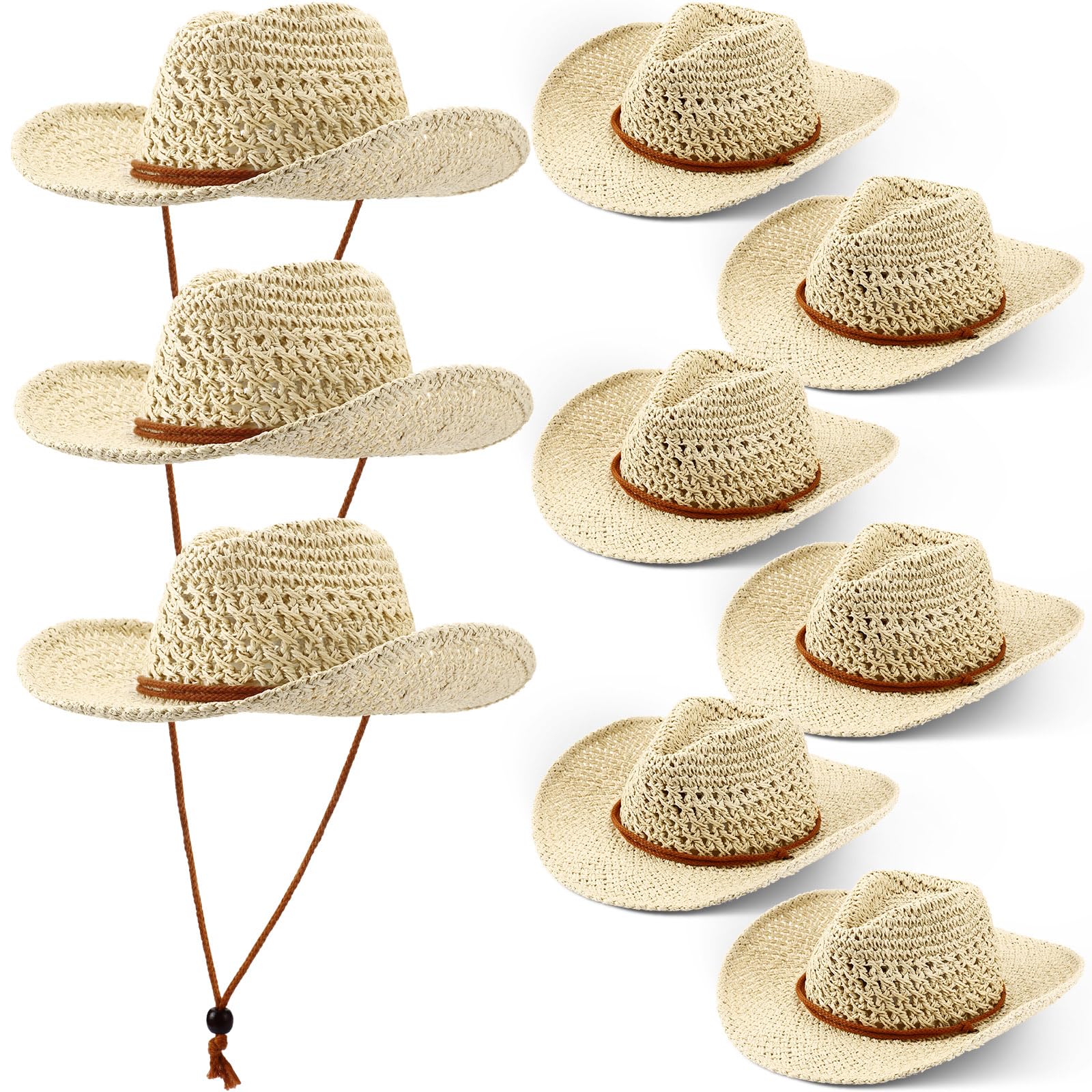 Newcotte 9 Pack Straw Cowboy Hats for Women Men