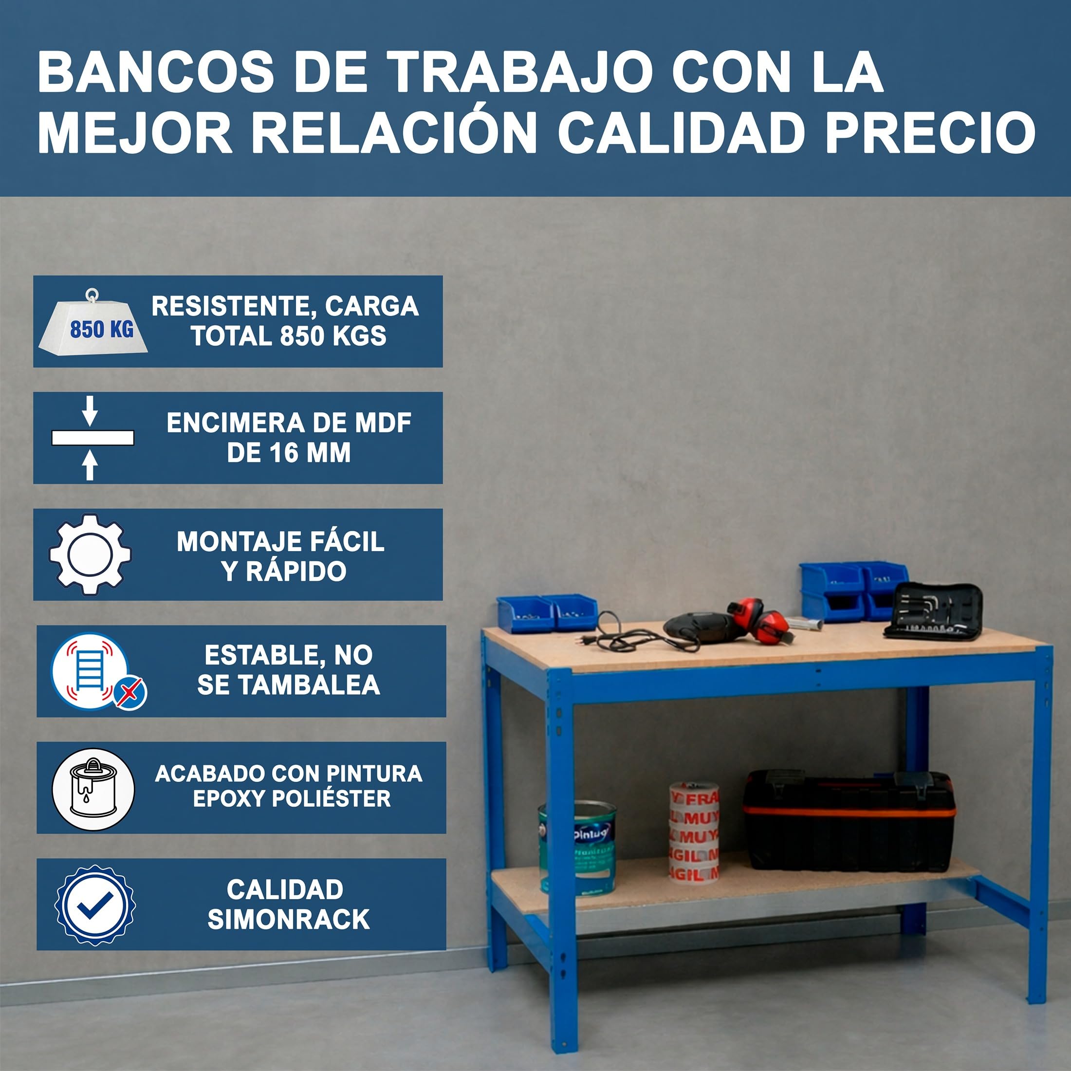 Simon Rack Mesa de Trabajo Taller 910x760 mm 400 kg Antracita/Madera BT-0