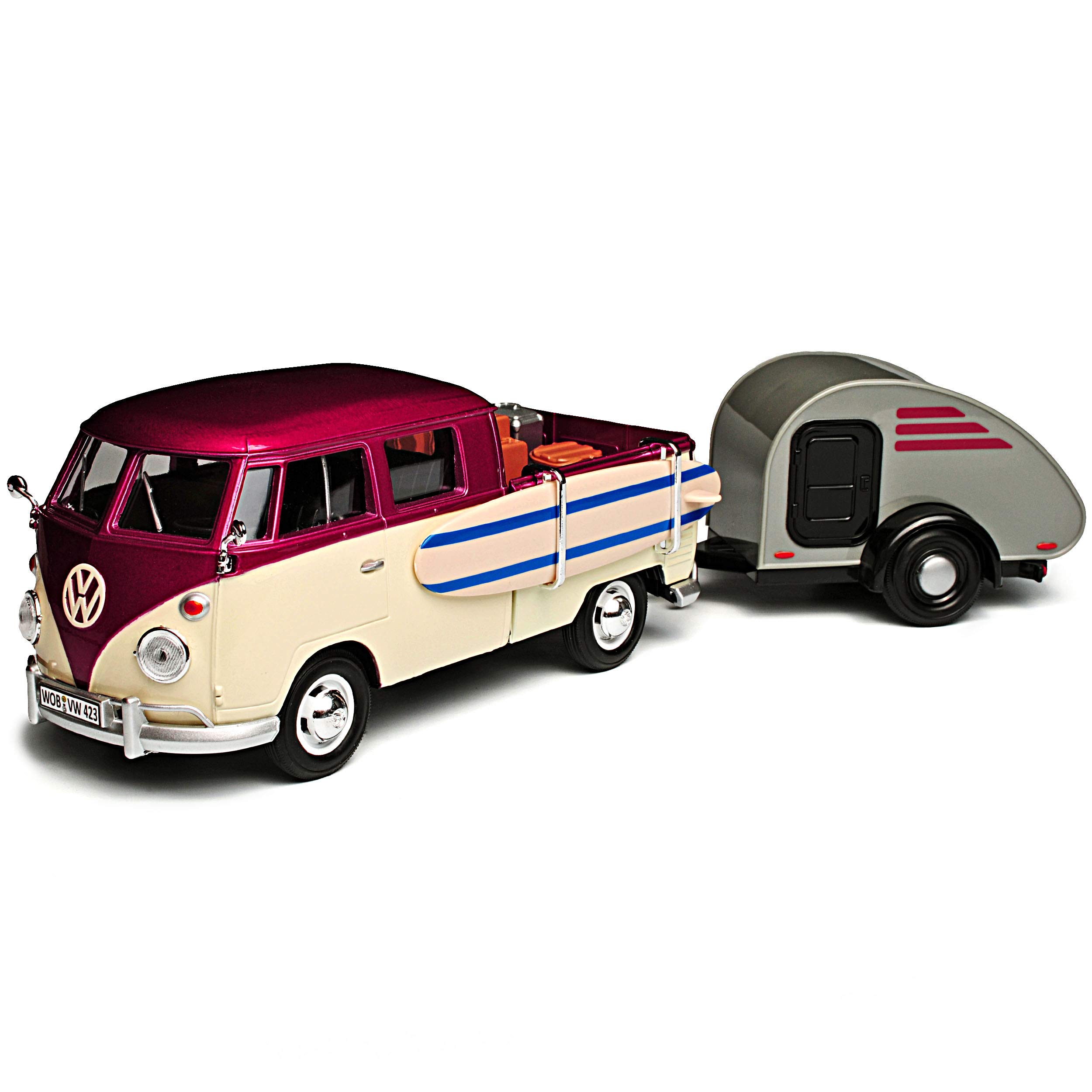 Motormax Volkwagen T1 Surfbrett und Koffer mit Anhänger Bus 1950