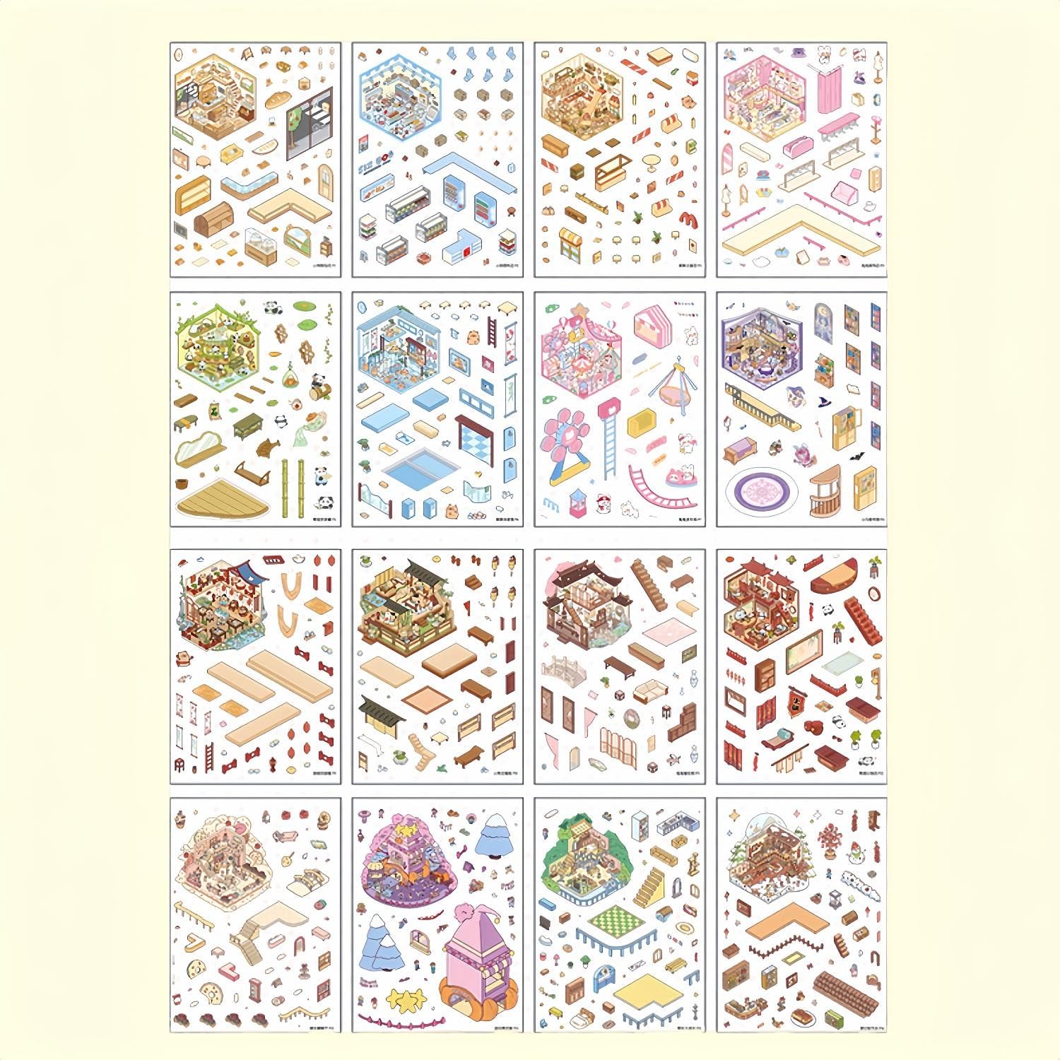 kaensc 20 Sets DIY 3D Sticker Scenes,Fun DIY House Stickers Make Your Own Shop,Supermarket,Clothing Store,Restaurant,Cartoon 3D Scene Stickers for Adult Therapy Relief Stress Pass The Time - Image 4