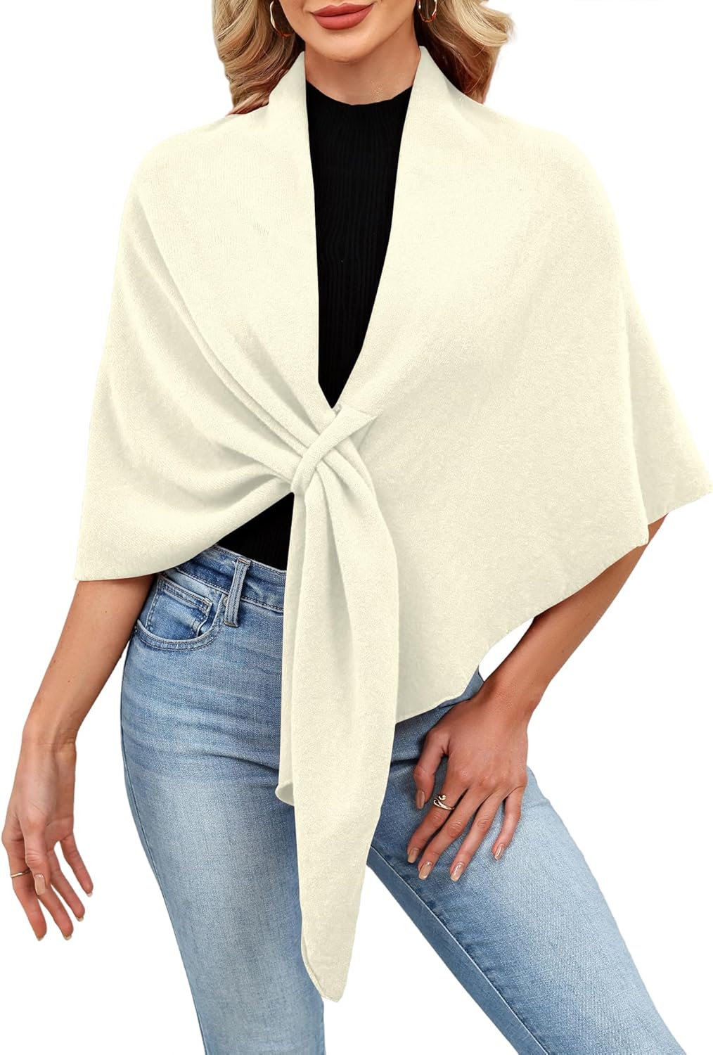 iWoo Women Soft Shawl Wraps kintted Open Front Poncho Sweater for Spring Fall Winter